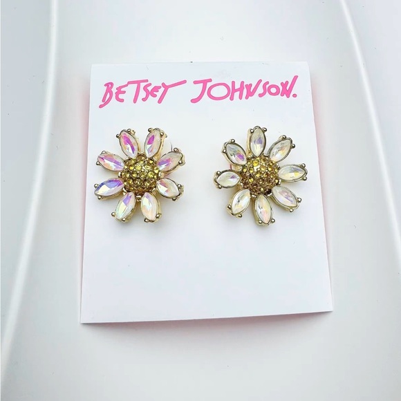 Betsey Johnson Gold-Tone Crystal Daisy Stud Earrings - Picture 4 of 4